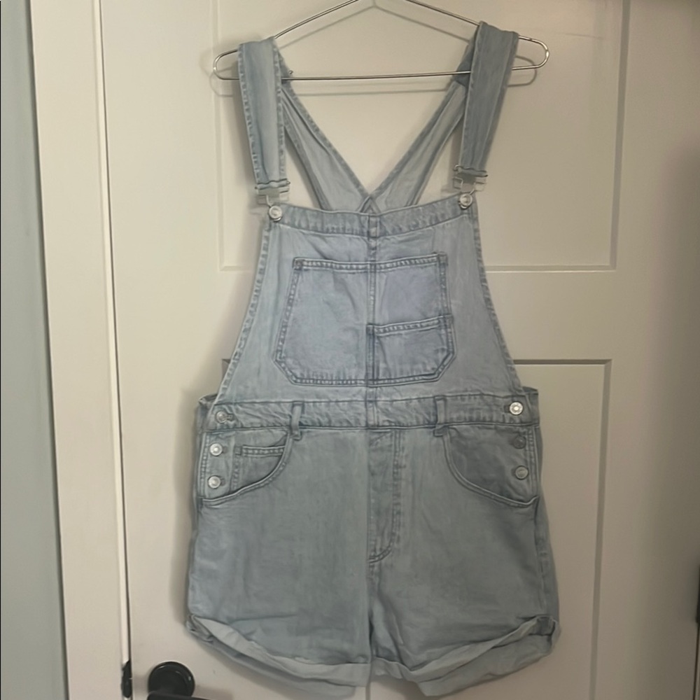 Free People Light Denim Overall Shorts - Size Large 100% cotton